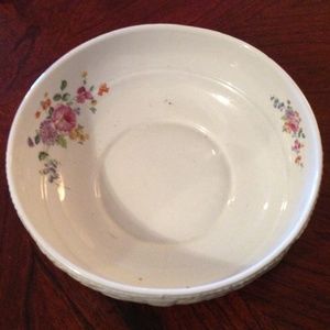 Czech Ceramic Serving Bowl Pink florals Embossed outer Design